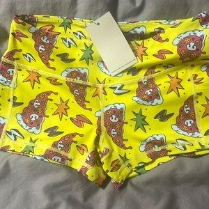 Feed Me Fight Me Yellow Pizza Print Athletic Shorts